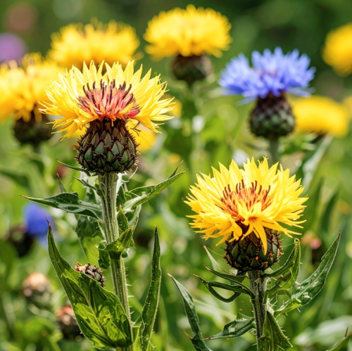 Chaber-wielkogłówkowy-Centaurea-macrocephala-Sadzonka-zielona-para-roślina-kwiat.png