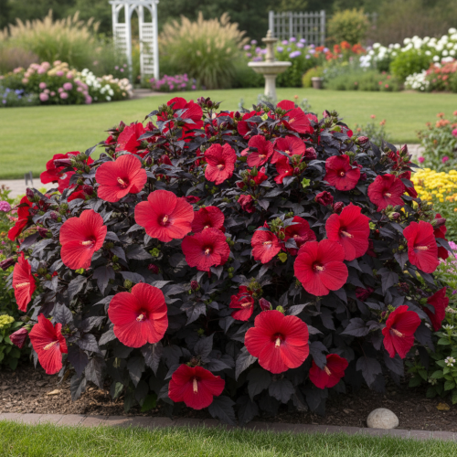 hibiskus-bylinowy-hibiscus-moscheutos-summerific-holy-grail-zielonapara-sadzonka-duza-zdrowa-czerwone-kwiaty-ciemne-liscie