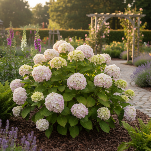 hortensja-ogrodowa-hydrangea-macrophylla- E. Mouillere-zielonapara-sadzonka-duza-zdrowa-niebieskie-kwiaty