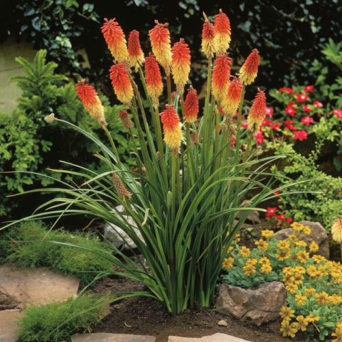 trytoma-groniasta-kniphofia-uvaria-royal-castle-hybrids-zielonapara-sadzonka-duza-zdrowa-czerwono-zolte-kwiaty