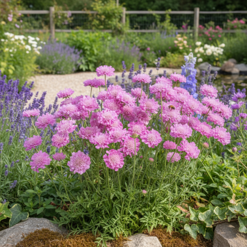 driakiew-golebia-scabiosa-columbaria-pink-mist-zielonapara-sadzonka-duza-zdrowa-rozowe-kwiaty