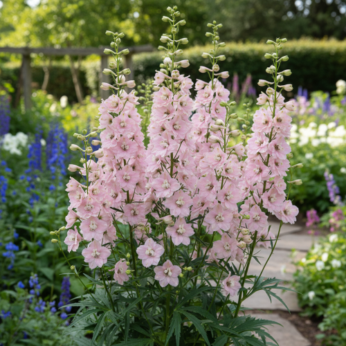 ostrozka-wielkokwiatowa-delphinium-grandiflorum-delfix-rose-zielonapara-sadzonka-duza-zdrowa-rozowe-kwiaty