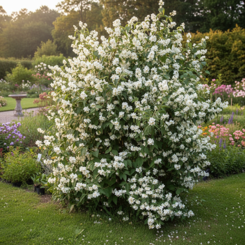jasminowiec-philadelphus-polar-star-sadzonka-biala-gwiazda-zielona-para