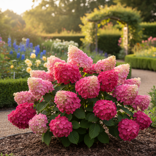 hortensja-bukietowa-hydrangea-paniculata-petite-cherry-couharie-zielonapara-sadzonka-duza-zdrowa-rozowe-kwiaty