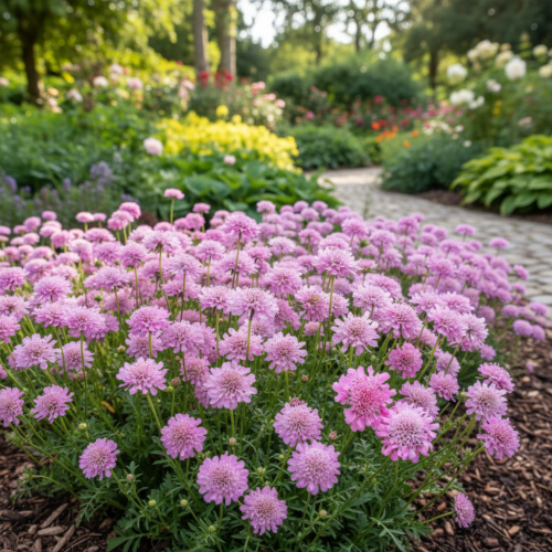 driakiew-japonska-pink-diamonds-scabiosa-japonica-rozowe-kwiaty-miododajna-dlugie-kwitnienie-kompaktowa-sadzonka-sadzonki-zielona-para-zielonapara