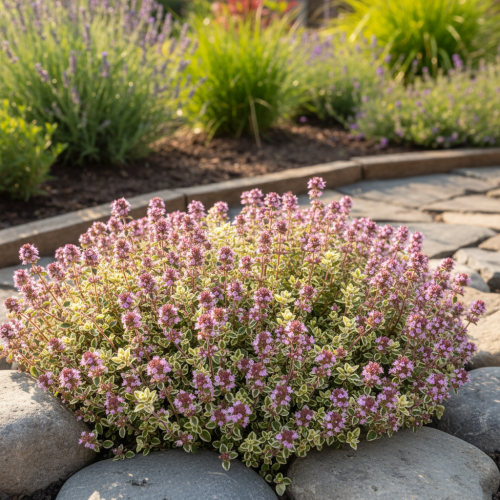 macierzanka-zwyczajna-thymus-pulegioides-foxley-zielonapara-sadzonka-duza-zdrowa-pstre-liscie-rozowe-kwiaty