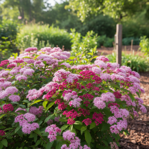 tawula-japonska-genpei-spiraea-japonica-rozowo-bialo-czerwone-kwiaty-niska-krzewinka-sadzonka-sadzonki-zielona-para-zielonapara
