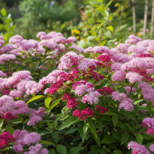 tawula-japonska-genpei-spiraea-japonica-rozowo-bialo-czerwone-kwiaty-niska-krzewinka-sadzonka-sadzonki-zielona-para-zielonapara
