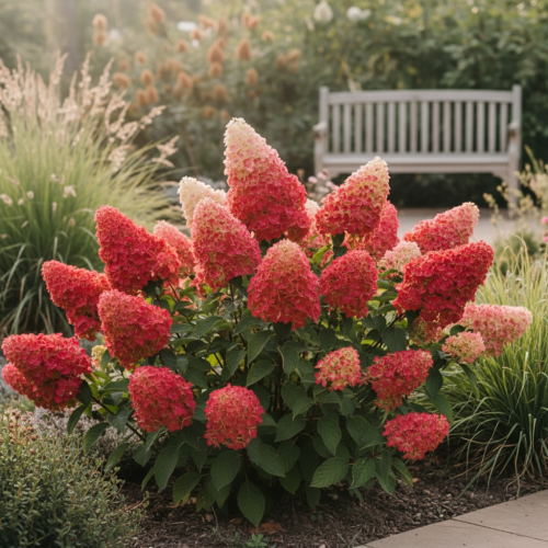 hortensja-bukietowa-wims-red-hydrangea-paniculata-czerwone-przebarwiajace-kwiaty-rozowe-wiechy-sadzonka-sadzonki-zielona-para-zielonapara