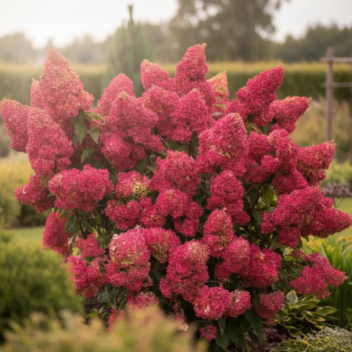 hortensja-bukietowa-magical-fire-hydrangea-paniculata-biale-czerwieniejące-wiechy-intensywne-barwy-sadzonka-sadzonki-zielona-para-zielonapara