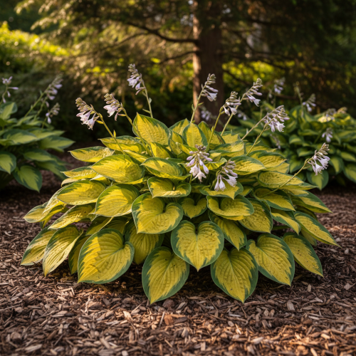funkia-hosta-stained-glass-zielonapara-sadzonka-duza-zdrowa-zoltozielone-liscie-fioletowe-kwiaty
