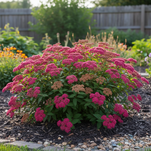 tawula-japonska-darts-red-spiraea-japonica-czerwone-rozowe-kwiaty-kompaktowa-sadzonka-sadzonki-zielona-para-zielonapara