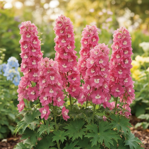 ostrozka-wielkokwiatowa-delphinium-grandiflorum-delfix-rose-zielonapara-sadzonka-duza-zdrowa-rozowe-kwiaty