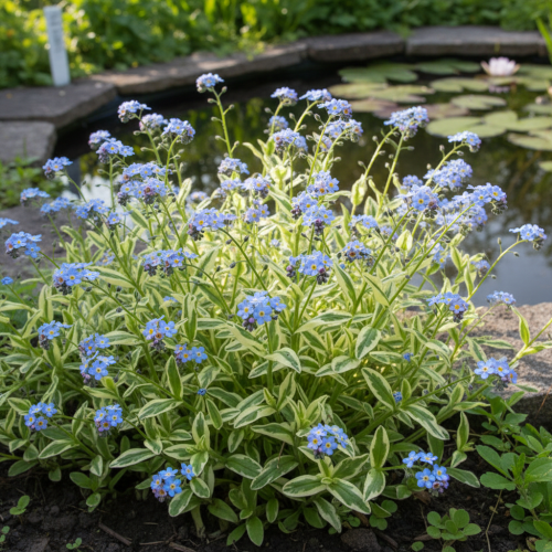 niezapominajka-blotna-variegata-myosotis-palustris-niebieskie-kwiaty-pstra-zielono-biala-lisc-bylina-wilgotne-stanowiska-sadzonka-sadzonki-zielona-para-zielonapara