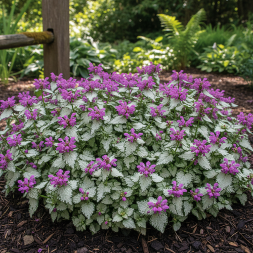 jasnota-plamista-purple-dragon-lamium-maculatum-fioletowe-kwiaty-srebrzyste-liscie-cieniolubna-pokrywowa-bylina-sadzonka-sadzonki-zielona-para-zielonapara