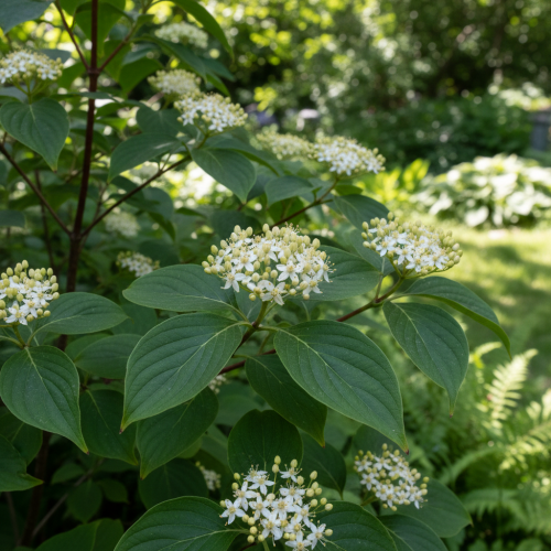deren-rozlogowy-cornus-sericea-czerwone-pedy-biale-kwiaty-dekoracyjne-liscie-krzew-ozdobny-sadzonka-sadzonki-zielona-para-zielonapara
