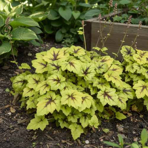zurawka-catching-fire-heuchera-jaskrawozielone-liscie-czerwone-nerwy-dekoracyjna-bylina-cieniolubna-sadzonka-sadzonki-zielona-para-zielonapara