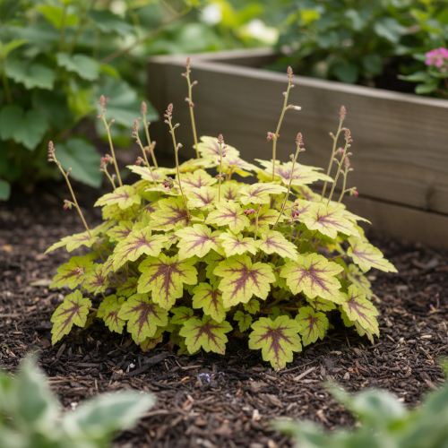 zurawka-catching-fire-heuchera-jaskrawozielone-liscie-czerwone-nerwy-dekoracyjna-bylina-cieniolubna-sadzonka-sadzonki-zielona-para-zielonapara