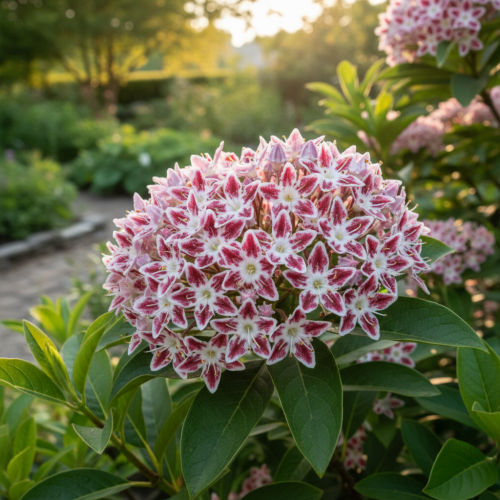 kalmia-szerokolistna-galaxy-kalmia-latifolia-różowe-kwiaty-krzew-zimozielony-sadzonka-sadzonki-zielona-para-zielonapara