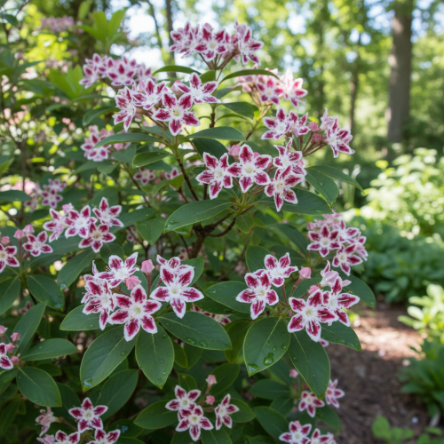 kalmia-szerokolistna-galaxy-kalmia-latifolia-różowe-kwiaty-krzew-zimozielony-sadzonka-sadzonki-zielona-para-zielonapara