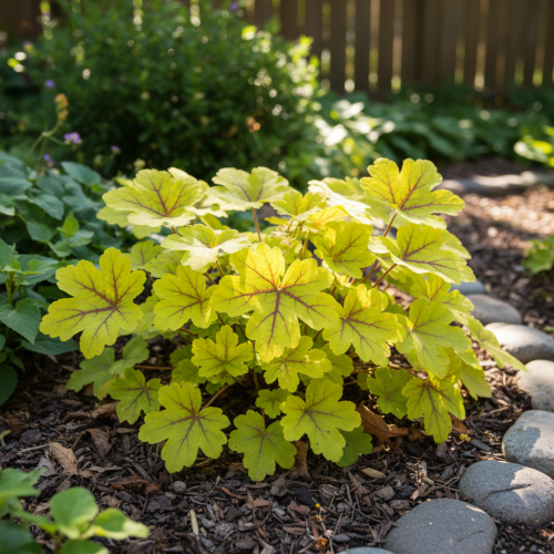 zurawka-alabama-sunrise-heuchera-pomaranczowo-czerwone-liscie-bylina-ozdobna-sadzonka-sadzonki-zielona-para-zielonapara