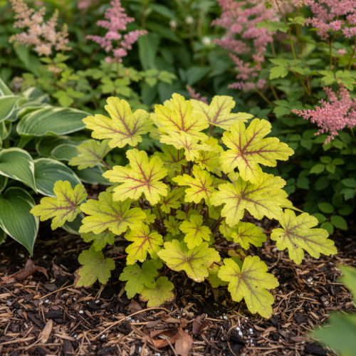 zurawka-alabama-sunrise-heuchera-pomaranczowo-czerwone-liscie-bylina-ozdobna-sadzonka-sadzonki-zielona-para-zielonapara