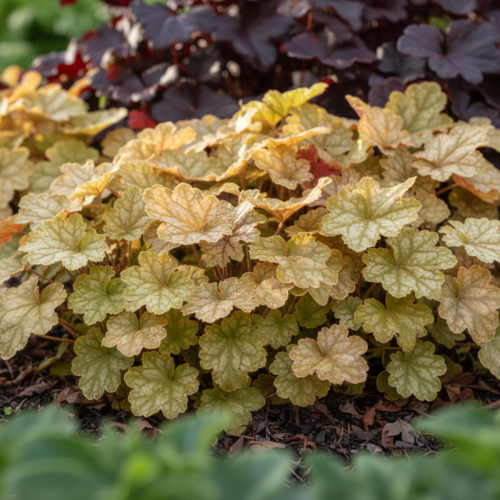 zurawka-ginger-ale-heuchera-pomaranczowo-zielone-liscie-bylina-ozdobna-sadzonka-sadzonki-zielona-para-zielonapara