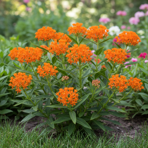 trojesc-bulwiasta-asclepias-tuberosa-pomaranczowe-kwiaty-miododajna-bylina-sadzonka-sadzonki-zielona-para-zielonapara