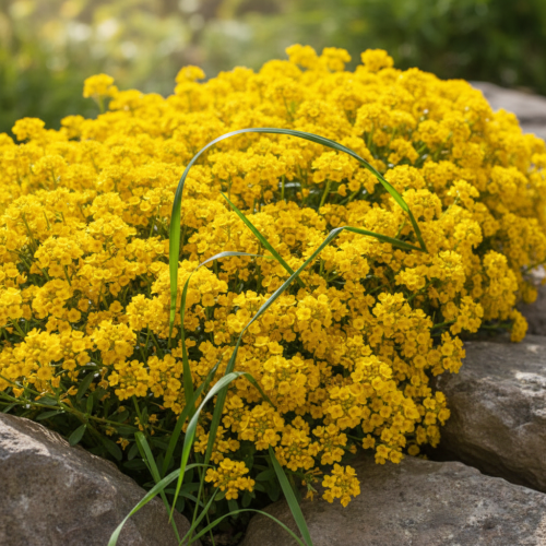 smagliczka-skalna-compactum-alyssum-saxatile-zolte-kwiaty-niska-bylina-na-skalki-sadzonka-sadzonki-zielona-para-zielonapara