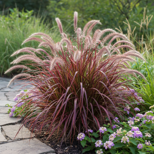 rozplenica-japonska-fireworks-pennisetum-setaceum-pstre-liscie-rozowe-kwiatostany-ozdobna-trawa-sadzonka-sadzonki-zielona-para-zielonapara