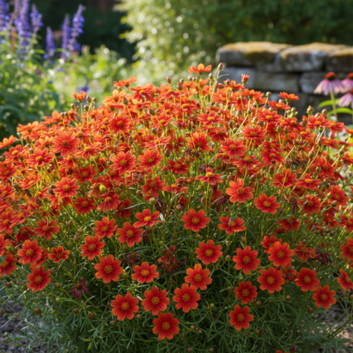 nachylek-lady-bird-coreopsis-hybrida-czerwone-kwiaty-kompaktowa-bylina-na-rabatki-sadzonka-sadzonki-zielona-para-zielonapara