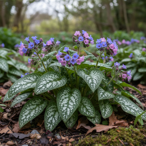 miodunka-plamista-pulmonaria-officinalis-plamiste-liscie-rozowoniebieskie-kwiaty-bylina-do-cienia-sadzonka-sadzonki-zielona-para-zielonapara