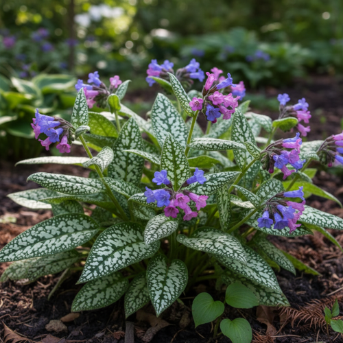 miodunka-plamista-pulmonaria-officinalis-plamiste-liscie-rozowoniebieskie-kwiaty-bylina-do-cienia-sadzonka-sadzonki-zielona-para-zielonapara