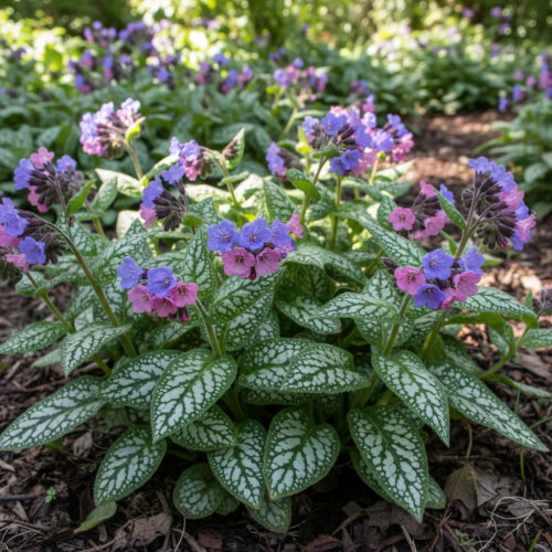 miodunka-plamista-pulmonaria-officinalis-plamiste-liscie-rozowoniebieskie-kwiaty-bylina-do-cienia-sadzonka-sadzonki-zielona-para-zielonapara