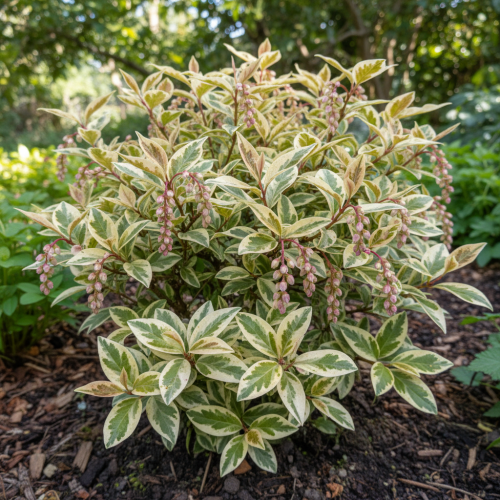 kiscien-wawrzynowy-makijaz-leucothoe-fontanesiana-makijaż-pstre-liscie-czerwone-przebarwienia-jesienia-zimozielony-krzew-sadzonka-sadzonki-zielona-para-zielonapara