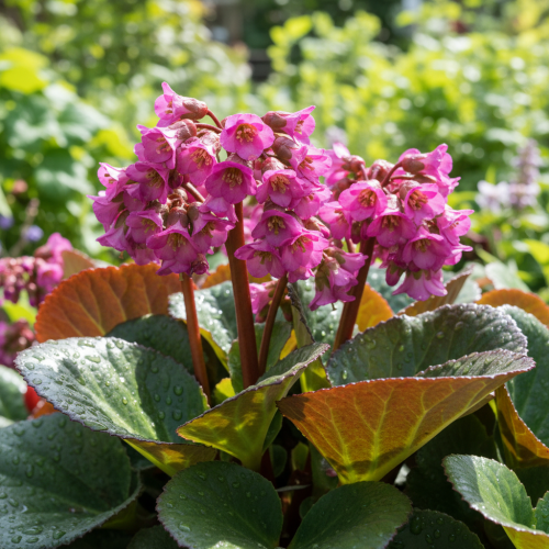 bergenia-sercolistna-eden-dark-margin-bergenia-cordifolia-ciemnozielone-liscie-czerwony-brzeg-rozowe-kwiaty-bylina-zimozielona-sadzonka-sadzonki-zielona-para-zielonapara