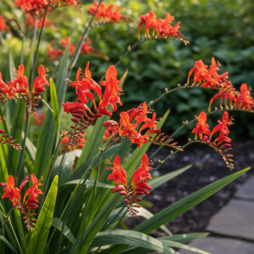 krokosmia-ogrodowa-lucifer-crocosmia-x-crocosmiiflora-czerwone-kwiaty-wysoka-bylina-na-rabatki-sadzonka-sadzonki-zielona-para-zielonapara