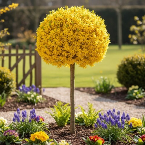 Forsythia Goldzauber formowana na pniu