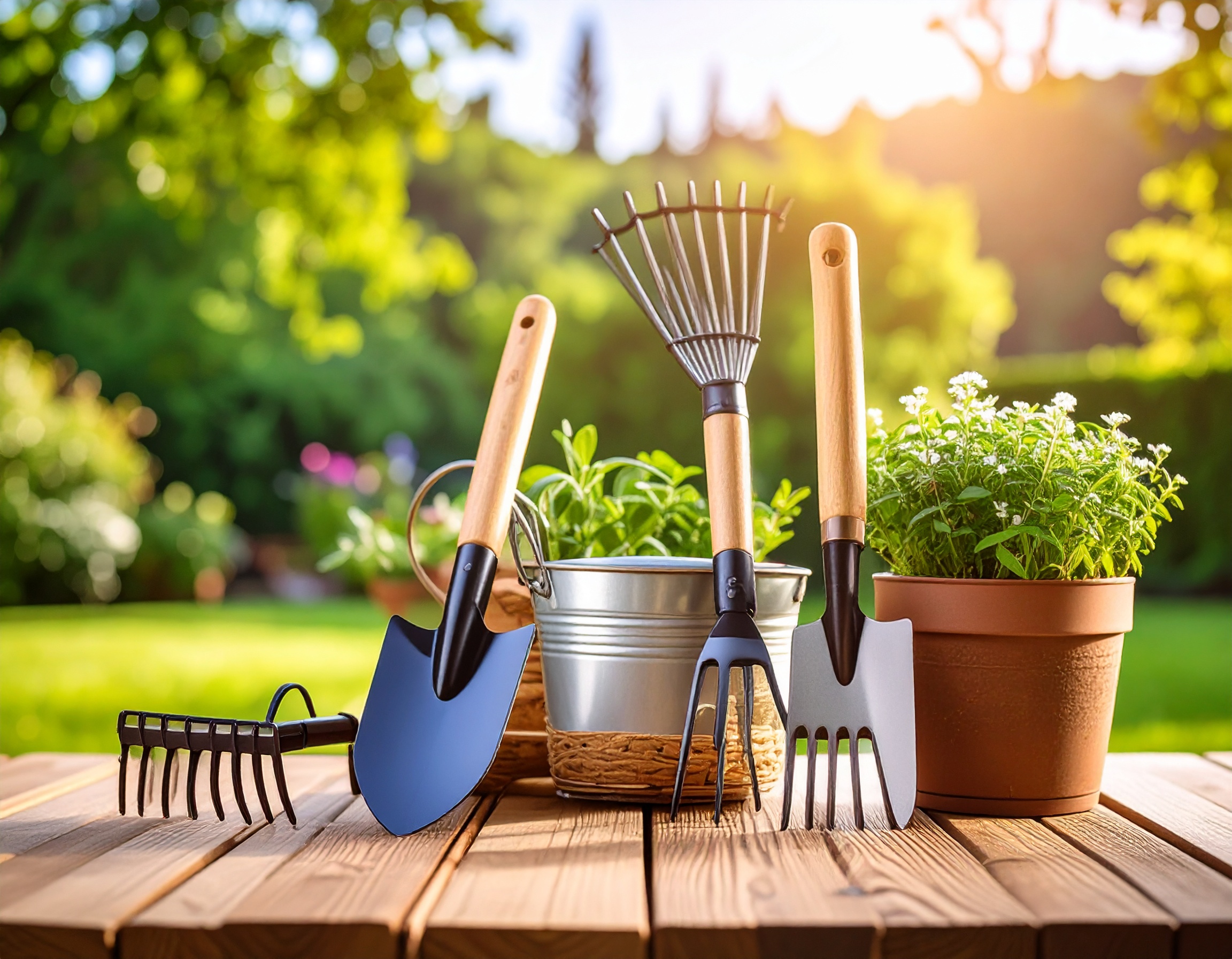 narzędzia ogrodnicze w ogrodzie